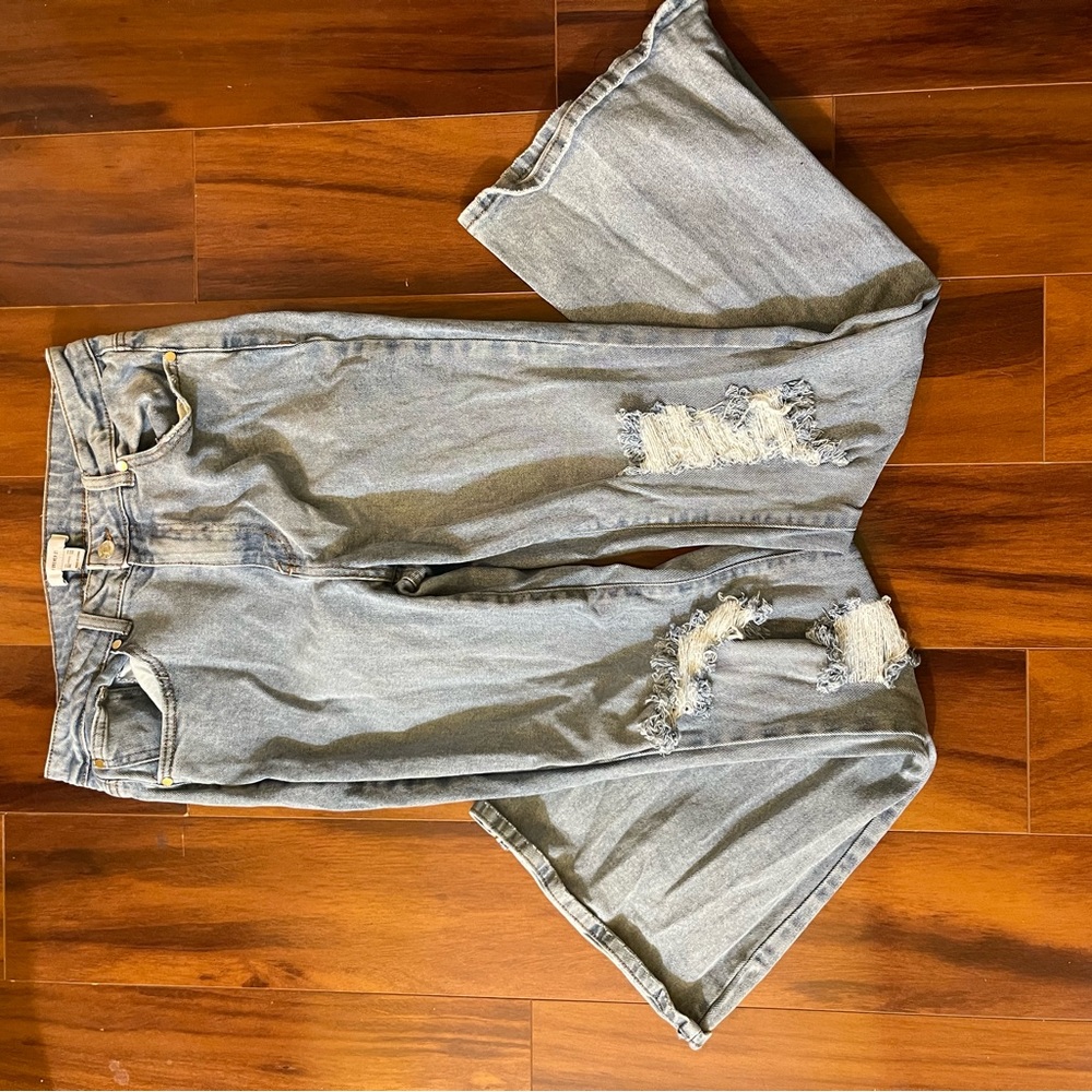 Distressed flare jeans